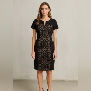 Dressbarn Collection Midi Dress Womens Size 20 Black‎ Lace Overlay Lined Casual